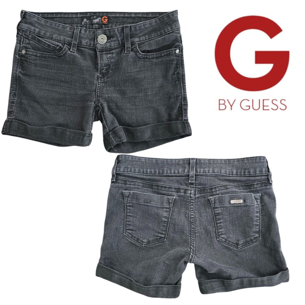 G by Guess Black Denim Shorts Womens 29 Low Rise Cuffed Stretch - Picture 4 of 4